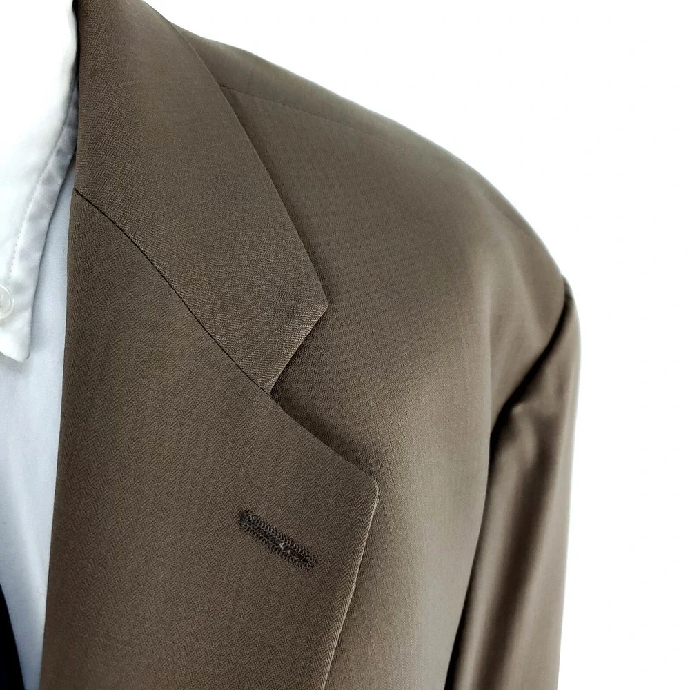Chaps Ralph‎ Lauren Wool Cashmere 3 Button Blazer 46L Brown Herringbone